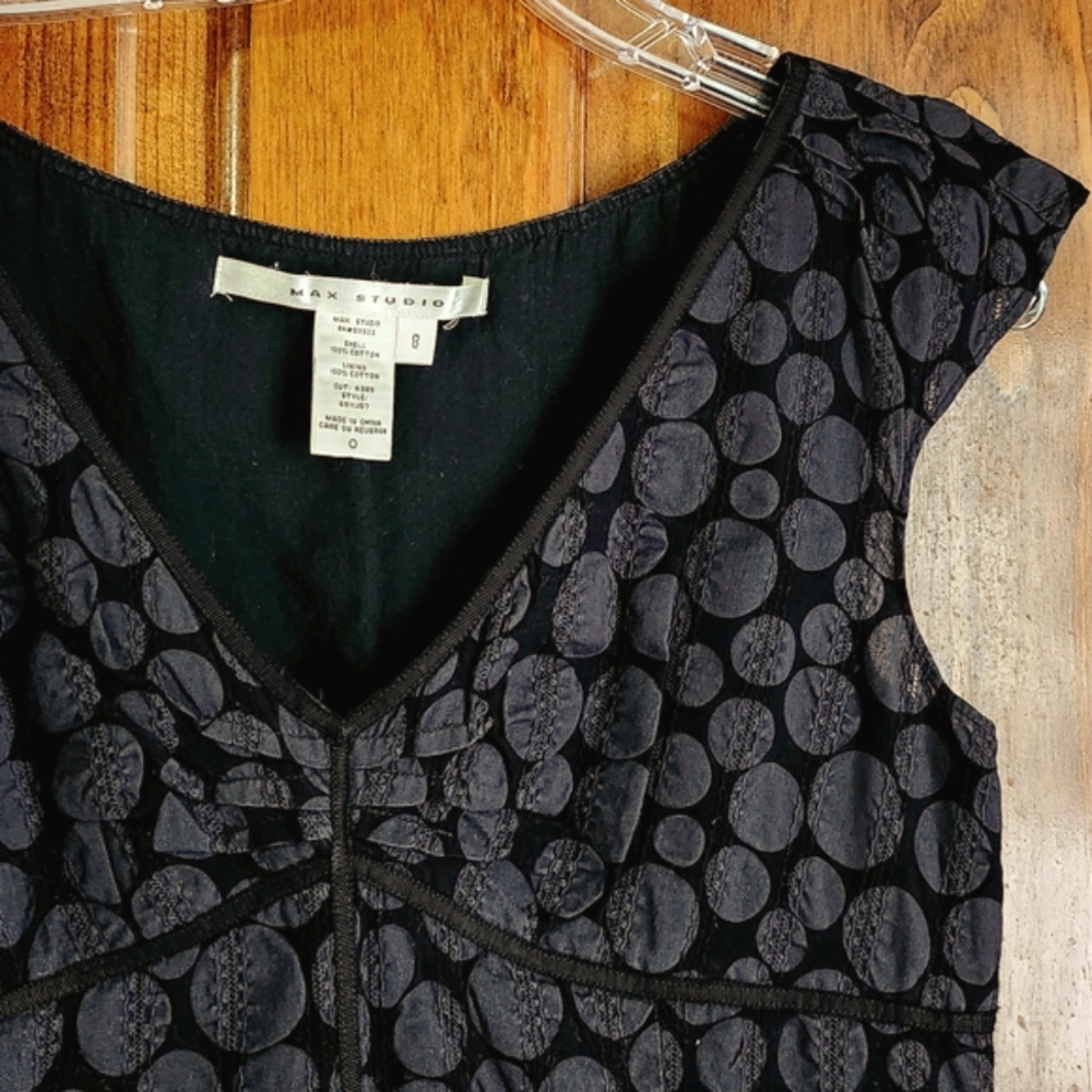 Max Studio Black Polka Dot Dress Form Fitting Bodice With Gathered Skirt Size 8